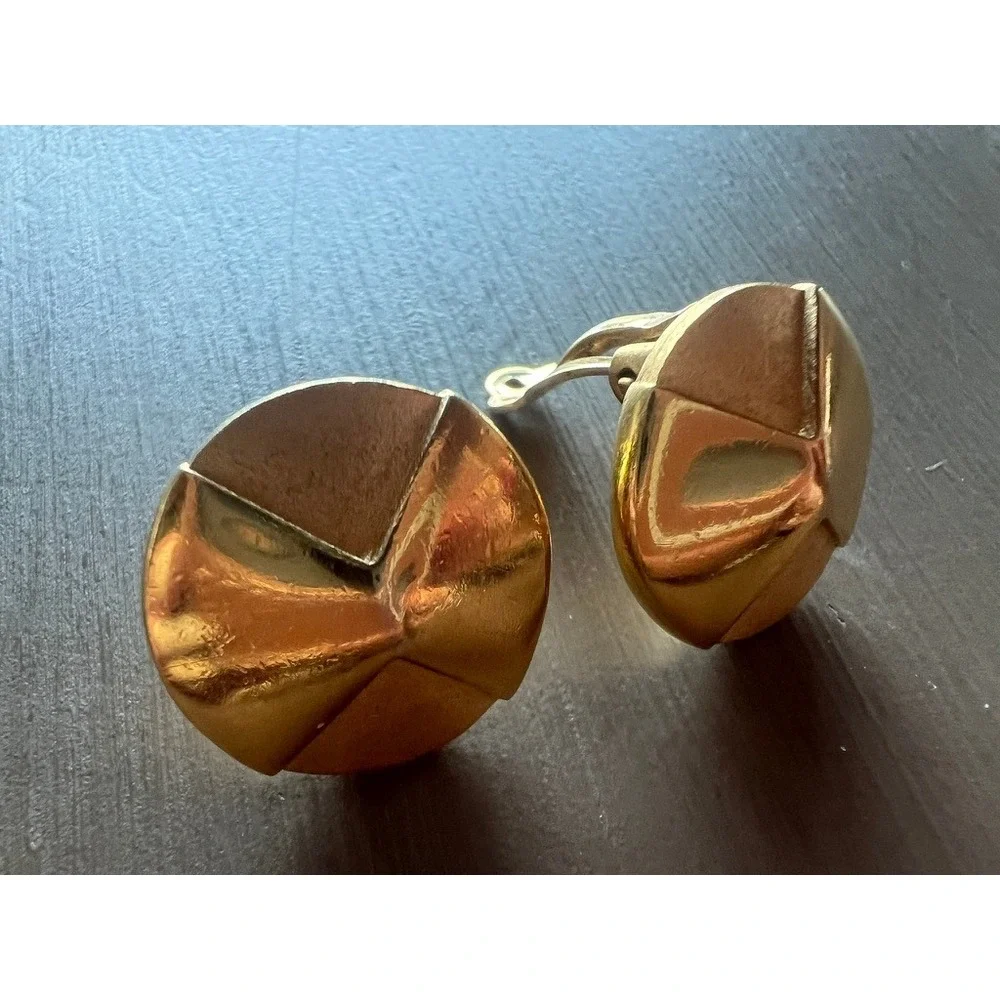 Givenchy Clip-On Earrings Gold 1979 Vintage Domed Faceted Studs Retro Glam Chic